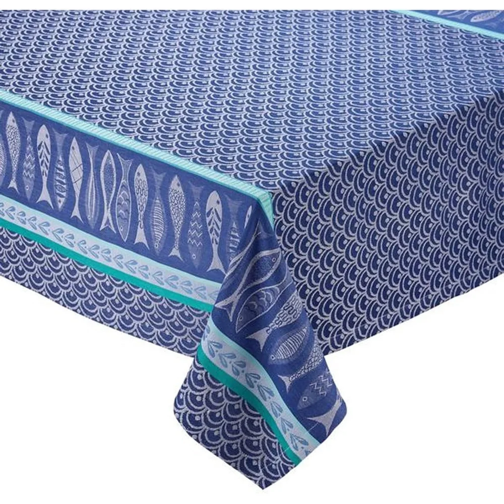 Design Imports Tablecloth 52” x 52” Santorini Ocean Blue Tropical Fish New